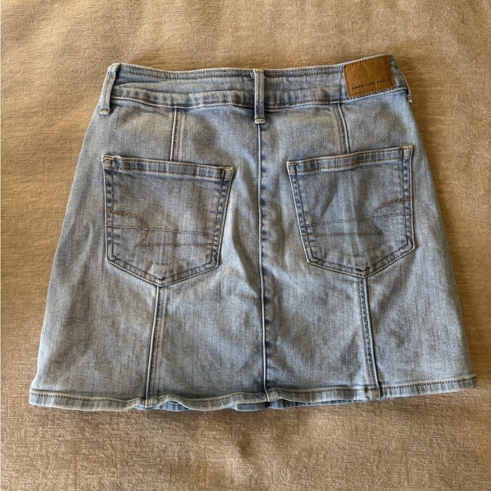 American Eagle Super Stretch Hi-Rise A-Line Denim Skirt Button Front Size 2 - Picture 5 of 10
